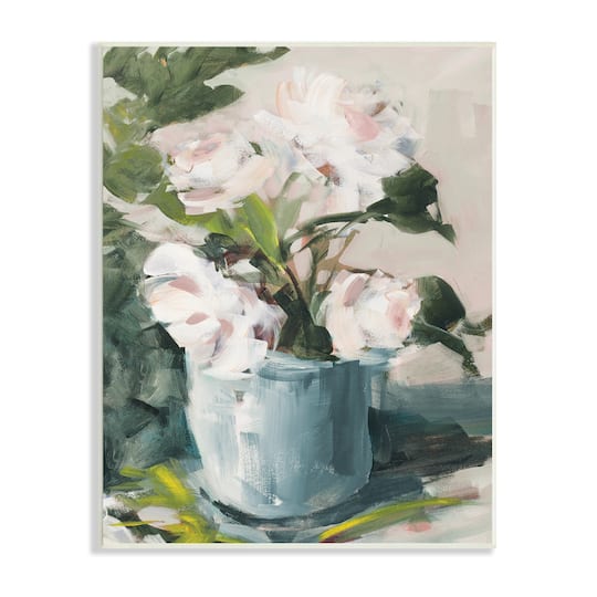 Stupell Industries Impressionist Potted Flowers Green Leaves Pink Petals Wall Plaque
